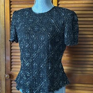 Vintage 1970’s Sténay Silk Black Beaded Women's Blouse